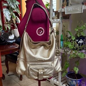 MICHAEL Michael Kors Austin Yellow Gold Leather Large Shoulder Hobo Handbag